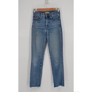 Madewell The Perfect Vintage Straight Jeans Light Wash Blue Raw Hem Women's 24